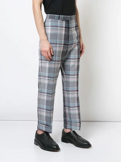 Shop Thom Browne Plaid Tailored Trousers - Blue