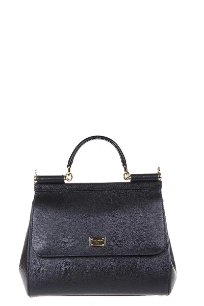 Shop Dolce & Gabbana Miss Sicily Dauphine Leather Bag In Black