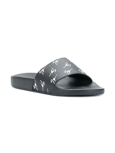 Shop Giuseppe Zanotti Design Logo Print Slide Sandals - Black