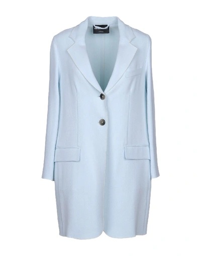 Shop Emporio Armani Overcoats In Sky Blue