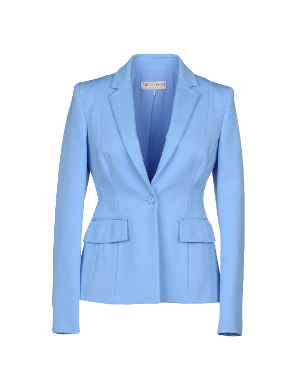 Emilio Pucci Woman Woven Blazer Light Blue | ModeSens