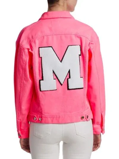 Shop Msgm Neon Denim Jacket In Hot Pink