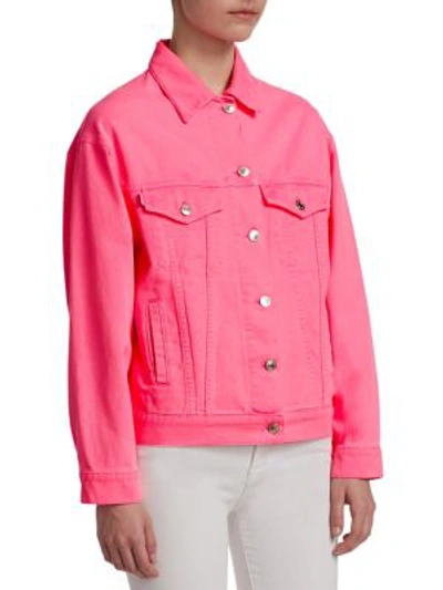 Shop Msgm Neon Denim Jacket In Hot Pink