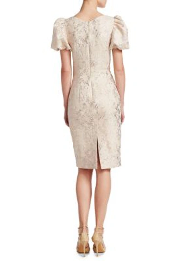 Shop Theia Puffed-sleeve Jacquard Dress In Nude