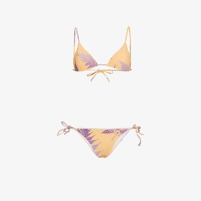 Shop Double Rainbouu Gold Class Triangle Bikini With Palm Print In Yellow&orange