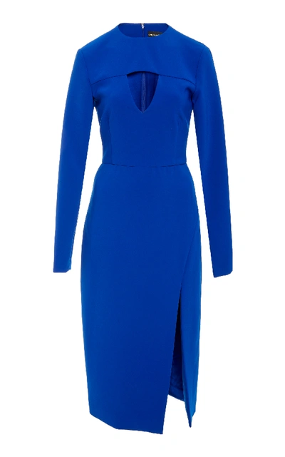 Shop Christian Siriano Textured Crepe Long Sleeve Cut Out Dress In Blue