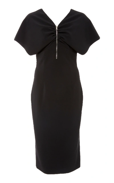 Shop Christian Siriano Textured Crepe Zipper Front Drape Dress In Black