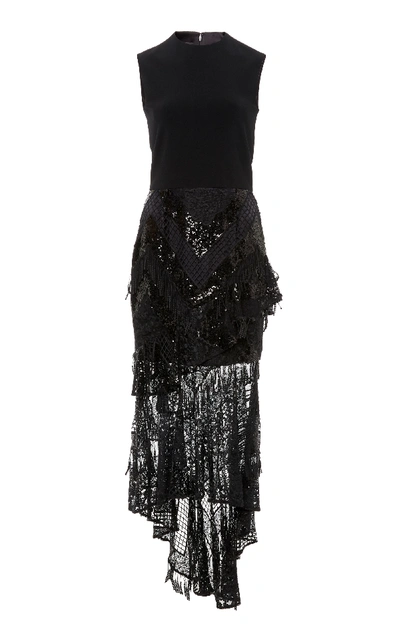 Shop Christian Siriano Sequin Lace Cascading Hem Dress In Black