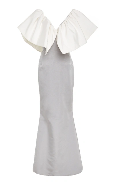 Shop Christian Siriano Silk Two Tone Wing Sleeve Gown In Grey
