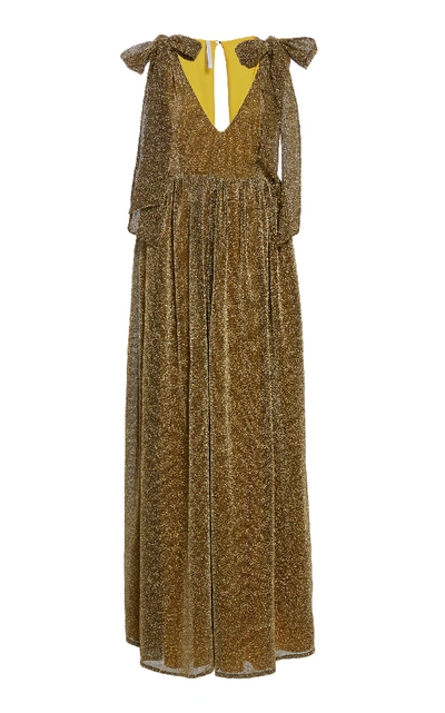 Shop Alcoolique Vita Long Dress With Bow On Shoulder In Gold