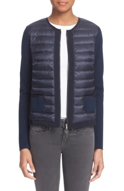 Shop Moncler 'maglia' Quilted Down Front Tricot Cardigan In Navy