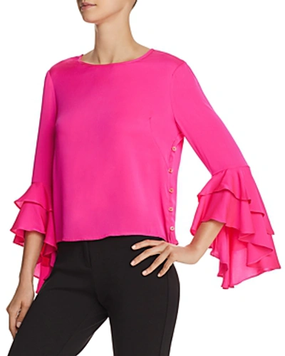 Shop Milly Gabby Stretch-silk Top In Neon Pink