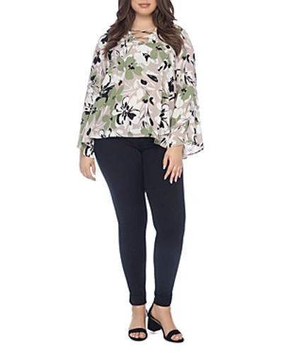 Shop B Collection By Bobeau Curvy Dawn Floral-print Bell-sleeve Blouse In Boa Floral Print