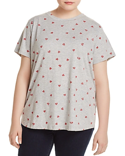 Shop Lucky Brand Plus Heart-print Graphic Tee In Heather Gray