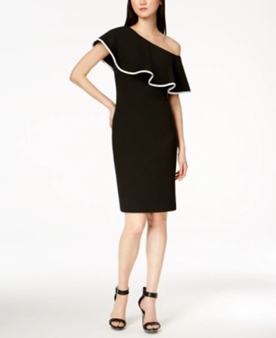Shop Calvin Klein One-shoulder Dress In Black/white