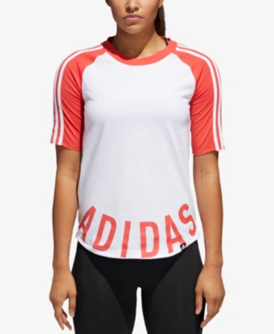 Shop Adidas Originals Adidas Colorblocked Baseball T-shirt In White/real Coral