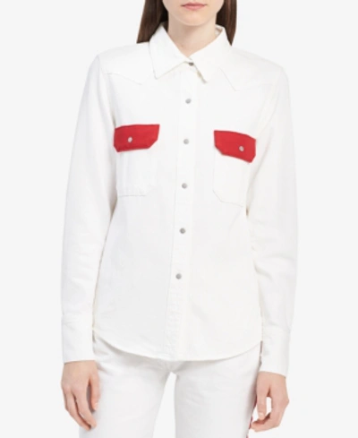 Shop Calvin Klein Jeans Est.1978 Cotton Western Shirt In Tango Red