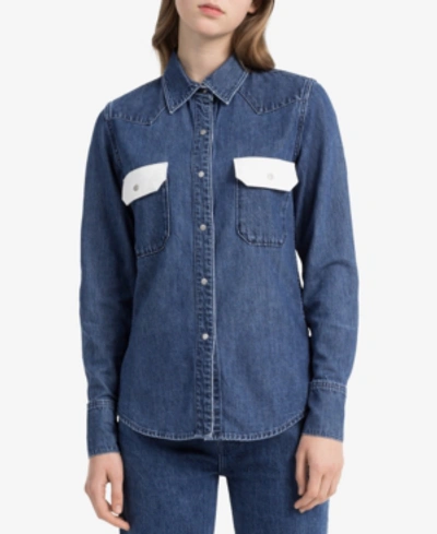 Shop Calvin Klein Jeans Est.1978 Cotton Western Shirt In Dark Blue/white