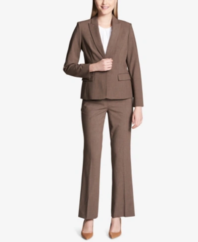 Shop Calvin Klein Melange Peak-collar Blazer In Heather Taupe