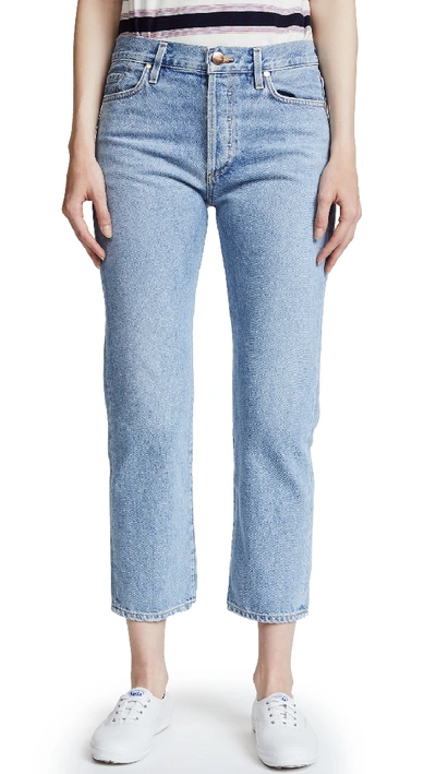 Shop Goldsign The Low Slung Jean In Marled Blue