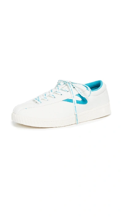 Shop Tretorn Nylite Plus Lace Up Sneakers In Ivory/teal