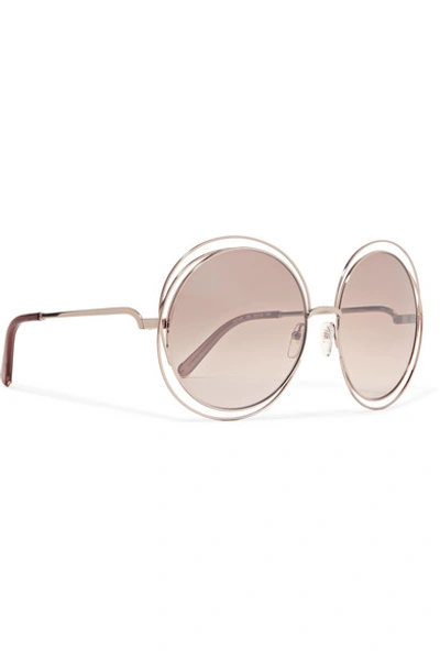 Shop Chloé Carlina Oversized Round-frame Gold-tone Sunglasses