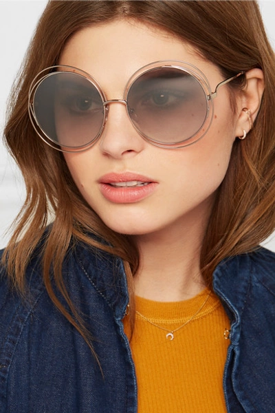 Shop Chloé Carlina Oversized Round-frame Gold-tone Sunglasses