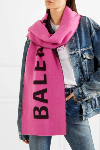 Balenciaga Macro Intarsia Cashmere And Wool-blend Scarf In Pink | ModeSens