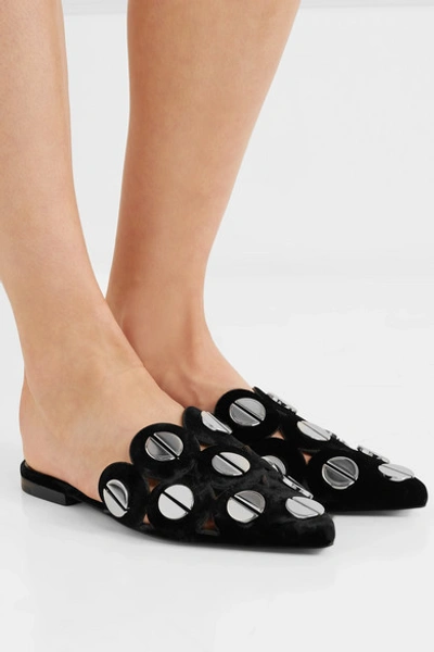 Shop Mercedes Castillo Kris Studded Velvet Slippers In Black