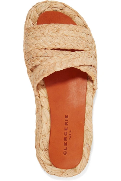 Shop Robert Clergerie Idalie Raffia Platform Slides In Beige