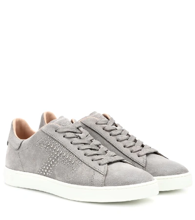 Shop Tod's Studded Suede Sneakers In Grey