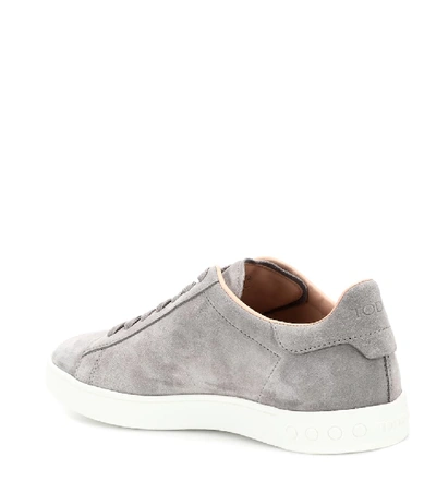 Shop Tod's Studded Suede Sneakers In Grey