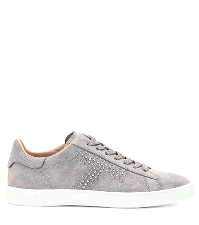 Shop Tod's Studded Suede Sneakers In Grey