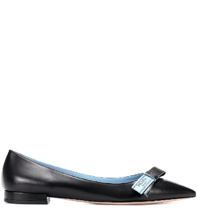 Shop Prada Leather Ballerinas In Black