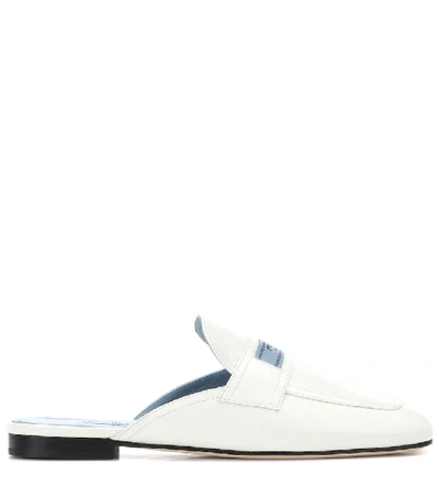 Shop Prada Leather Slippers In White
