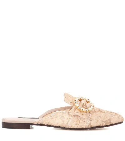 Shop Dolce & Gabbana Jackie Crystal-embellished Lace Slippers In Pink