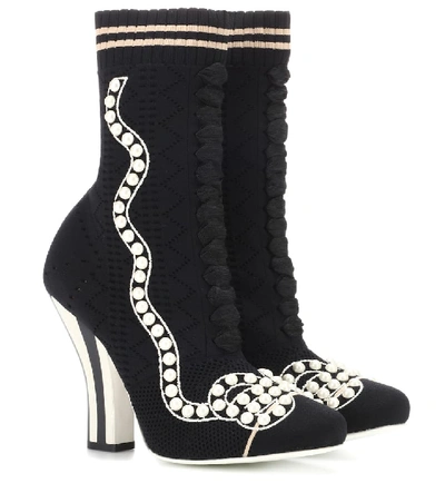 Shop Fendi Rockoko Knitted Ankle Boots In Black