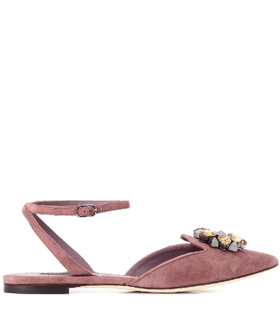 Shop Dolce & Gabbana Bellucci Embellished Suede Sandals In Pink