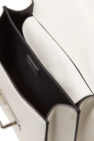 Shop Prada Cahier Embellished Leather Shoulder Bag In White
