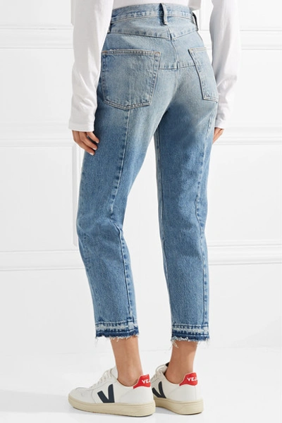 Shop Frame Le Original Zip-embellished Frayed High-rise Straight-leg Jeans In Mid Denim