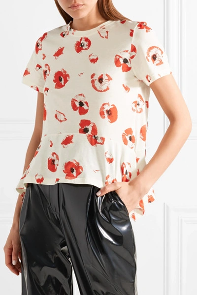 Shop Proenza Schouler Draped Floral-print Cotton-jersey T-shirt In White