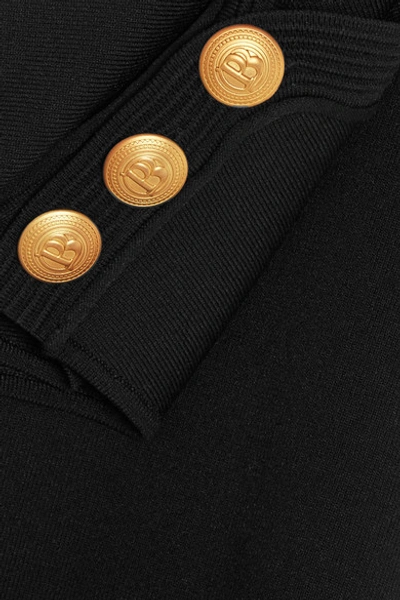 Shop Pierre Balmain Embellished Ribbed-knit Top In Black