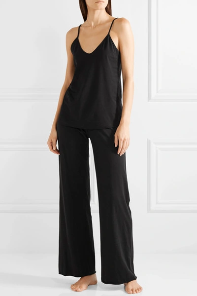 Shop Skin Essentials Pima Cotton-jersey Pajama Pants In Black