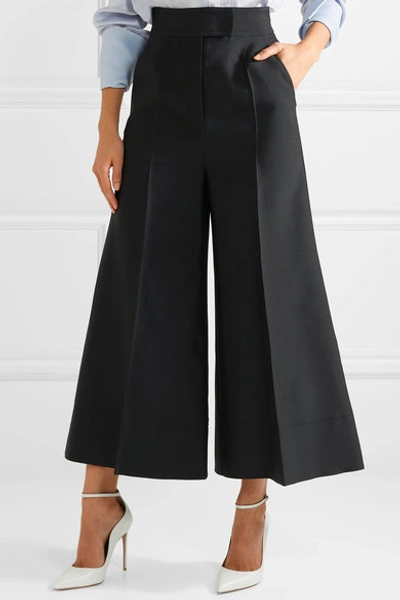 Shop Roksanda Cropped Wool-blend Wide-leg Pants In Black