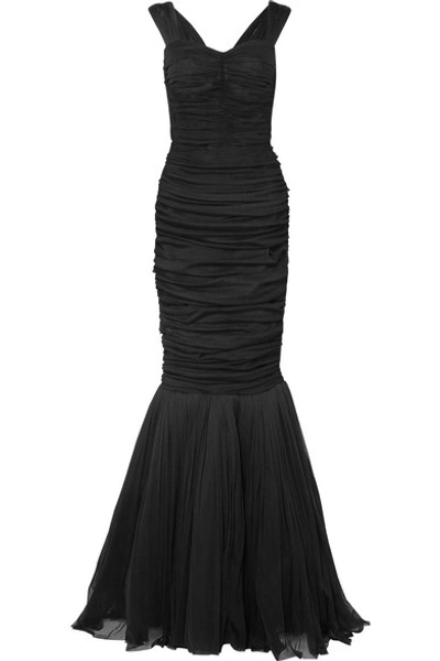 Shop Dolce & Gabbana Ruched Silk-tulle Gown In Black
