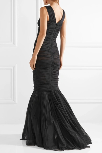 Shop Dolce & Gabbana Ruched Silk-tulle Gown In Black