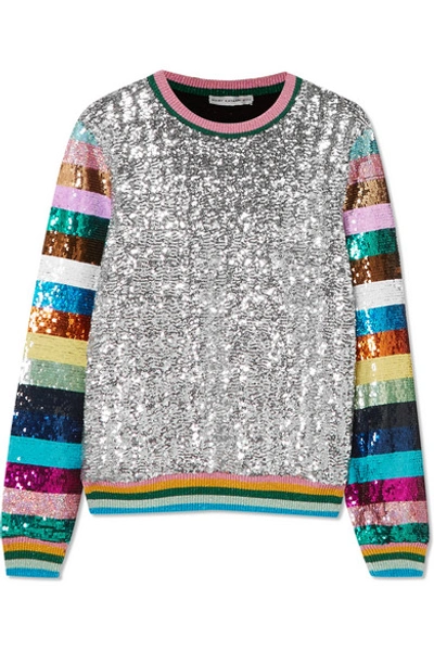 Shop Mary Katrantzou Magpie Sequined Jersey Sweater In Silver