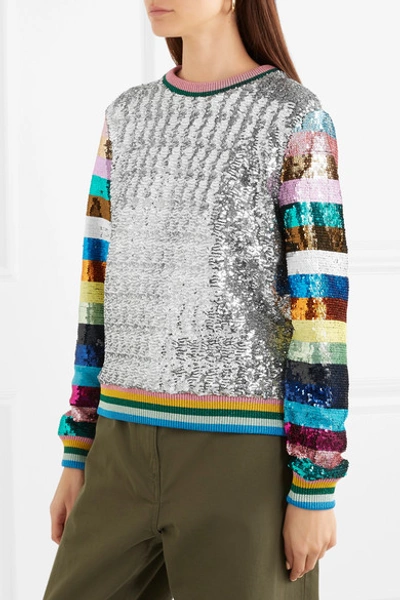 Shop Mary Katrantzou Magpie Sequined Jersey Sweater In Silver