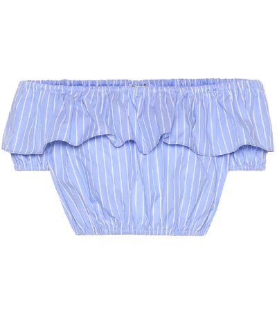 Shop Miu Miu Striped Cotton Crop Top In Blue