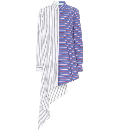 Shop Off-white Striped Cotton Dress In Blue